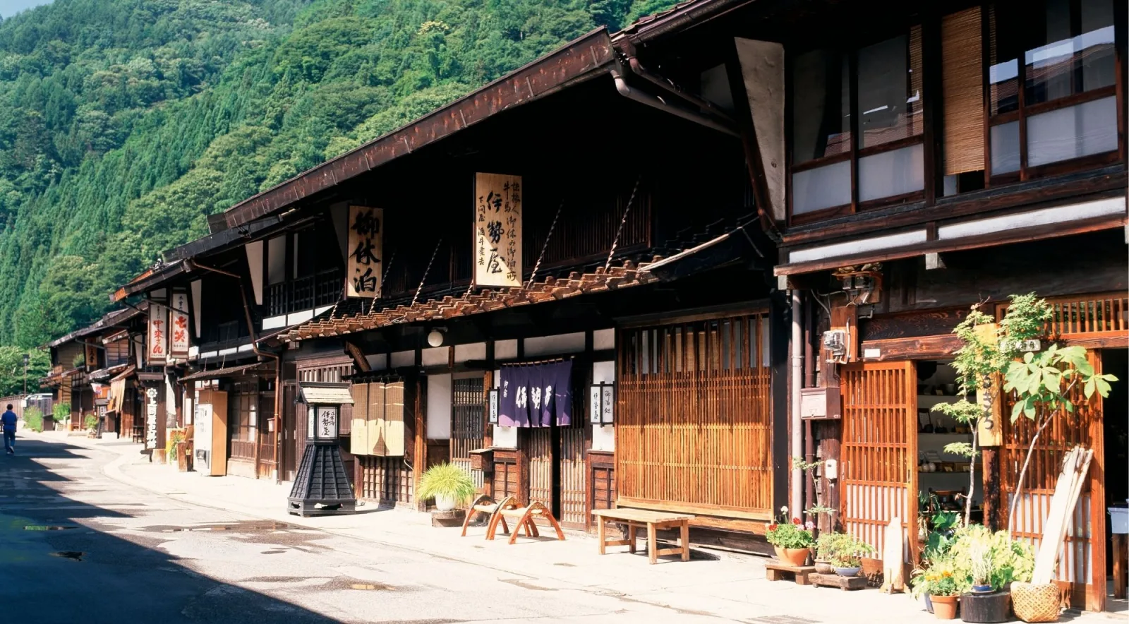 Narai-juku's preserved Edo-era main street lined with wooden merchant houses