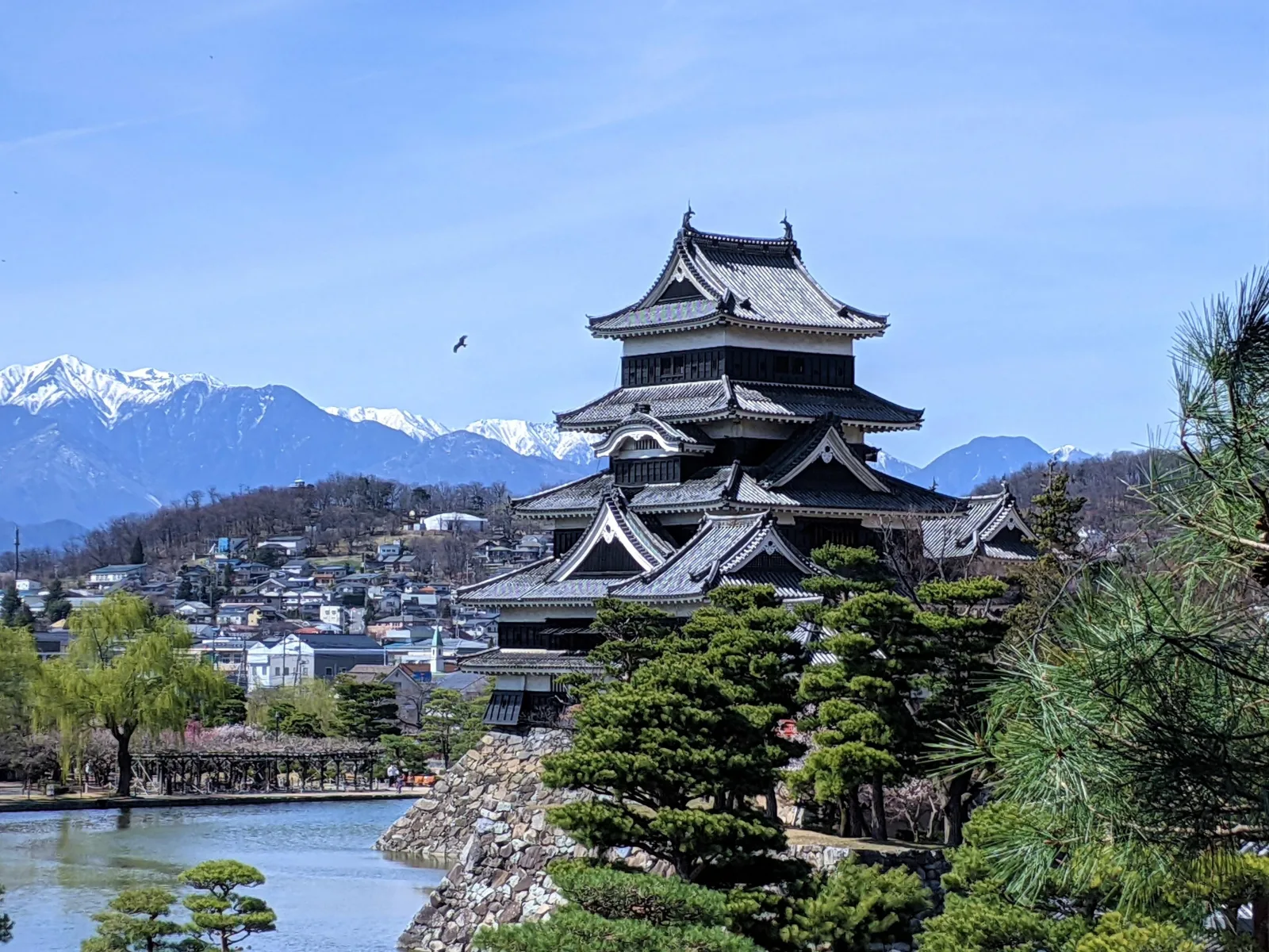 Matsumoto Castle viewed along the historic samurai approach route